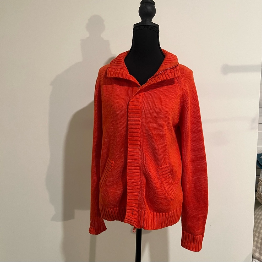 Massimo Dutti Bold Orange Knit Zip Up Sweater Jacket